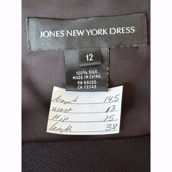 Jones New York 100% Silk Black Beaded Cocktail Midi Tiered Dress Womens 12 Glam - Picture 2 of 9